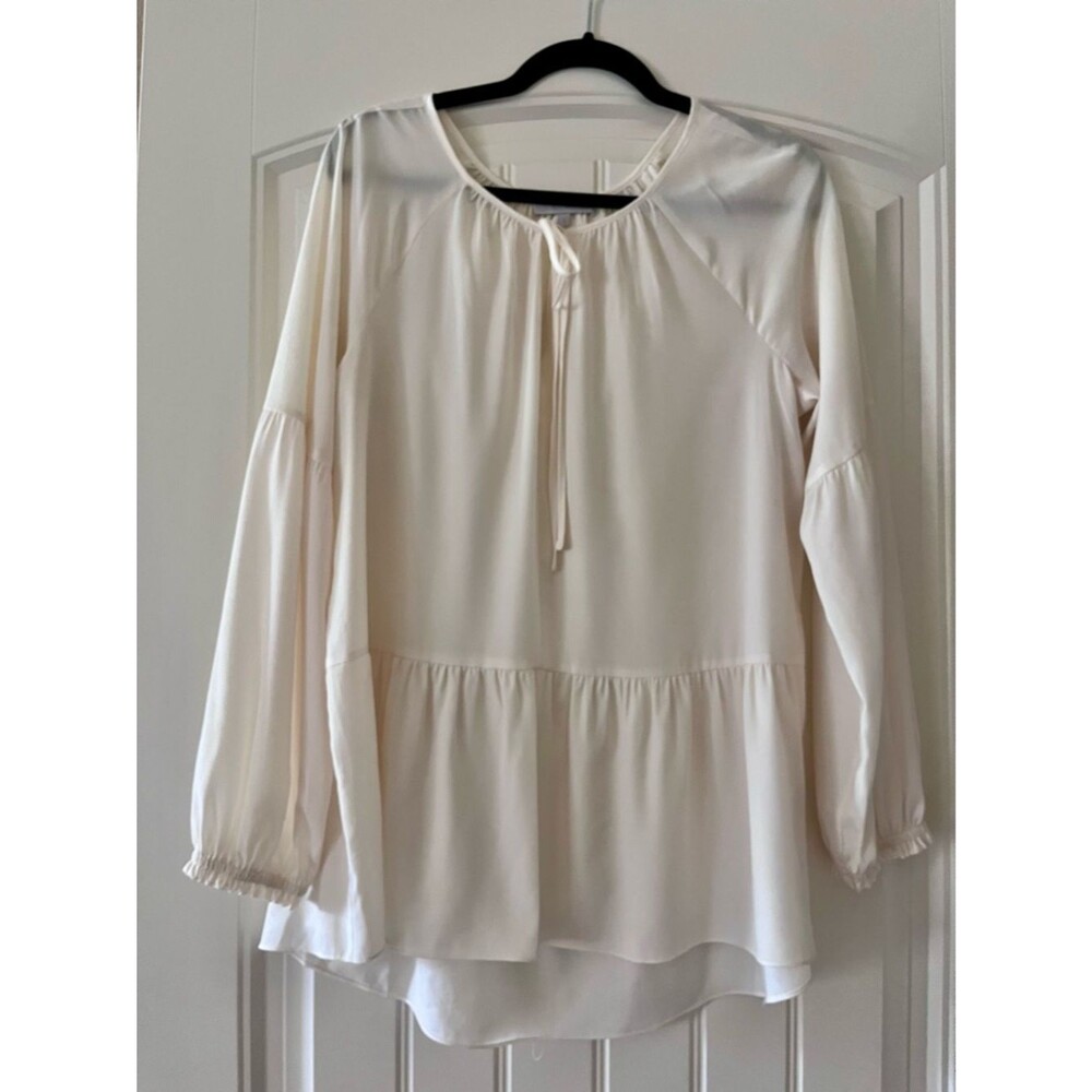 1. State Ivory cream Peplum Tie-Neck Tunic loose fit opaque size large boho